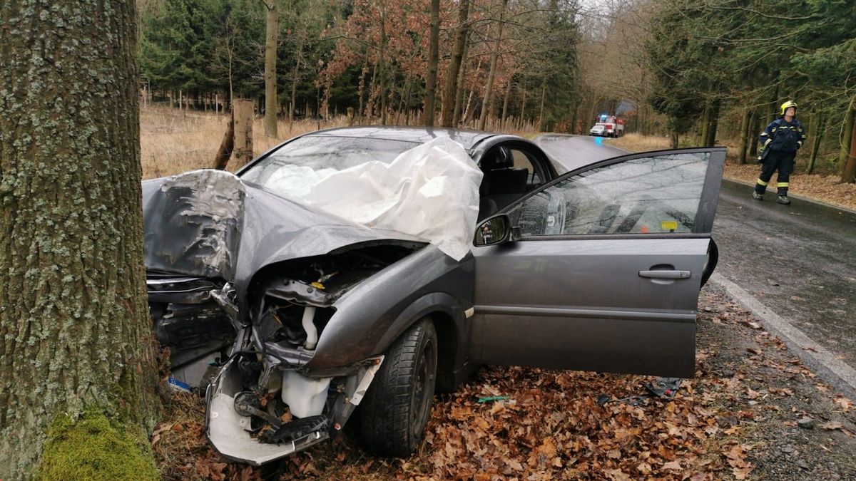 Sedmdesátiletá řidička se nepřipoutala, narazila autem do stromu